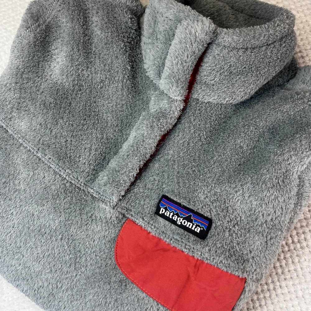 Patagonia Gray Fleece Snap Neck Pullover Women's Size Small Coral‎ Pocket